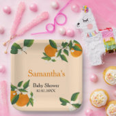 A Little Cutie Orange Baby Shower Paper Plate ペーパープレート (パーティー)
