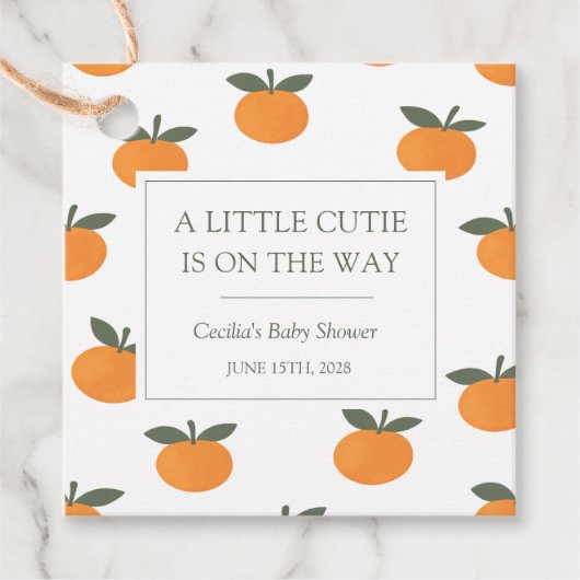 A Little Cutie Orange Gender Neutral Baby Shower フェイバータグ (正面)