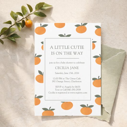 A Little Cutie Orange Gender Neutral Baby Shower 招待状