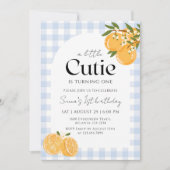 A Little Cutie Orange Gingham Citrus 1st Birthday 招待状 (正面)