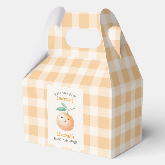 A Little Cutie Orange Gingham Citrus Baby Shower フェイバーボックス (正面)