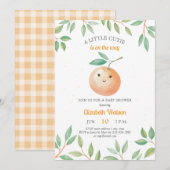 A Little Cutie Orange Gingham Citrus Baby Shower 招待状 (正面/裏面)