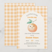 A Little Cutie Orange Gingham Citrus Baby Shower 招待状 (正面/裏面)