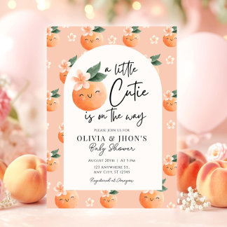 A Little Cutie Peach Orange Floral Baby Shower 招待状