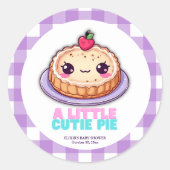 A Little Cutie Pie Kawaii Purple Plaid Baby Shower ラウンドシール (正面)