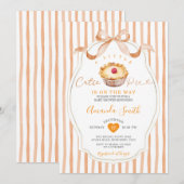 A Little Cutie Pie Stripes Bow Baby Shower 招待状 (正面/裏面)