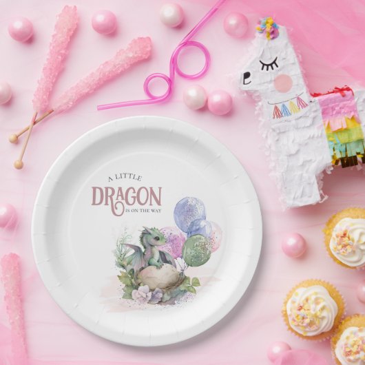 A Little Dragon is on the Way Girl Baby Shower ペーパープレート (パーティー)