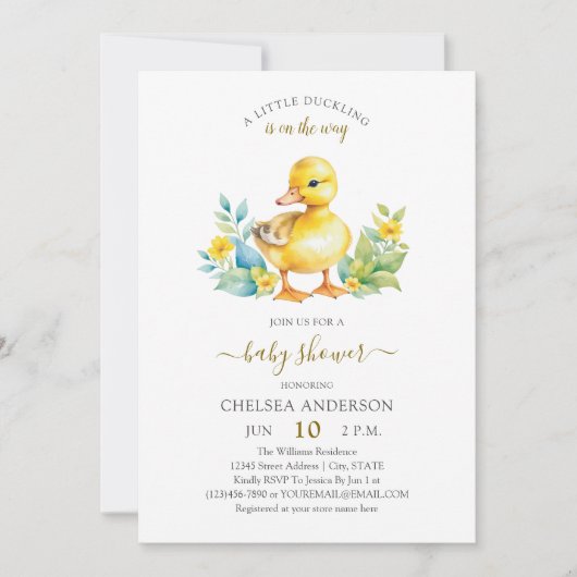 A Little Duckling is On The Way Duck Baby Shower 招待状 (正面)
