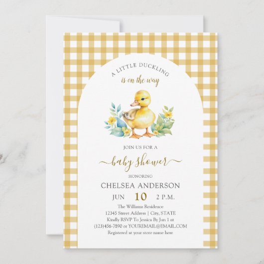A Little Duckling is On The Way Duck Baby Shower 招待状 (正面)