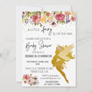 A Little Fairy is on the way Baby Shower金ゴールド 招待状