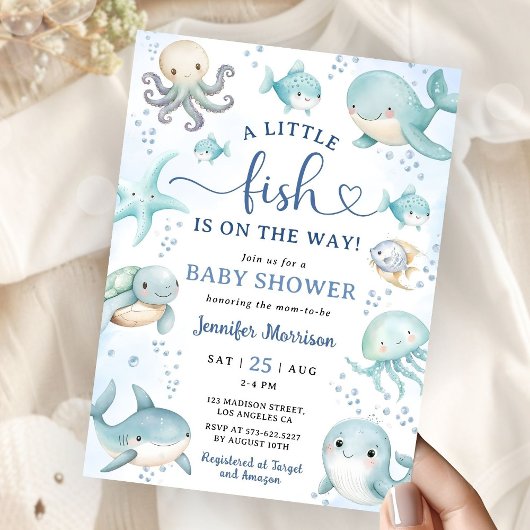 A Little Fish Is On the Way Baby Shower Invitation 招待状