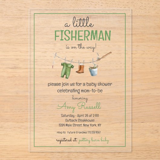 A Little Fisherman Acrylic Baby Shower Invitation アクリル招待状 (正面)