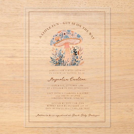 A Little Fun Guy Mushroom Fall Baby Shower  アクリル招待状 (正面)