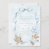 A Little Gentleman Blue Balloon Bear Baby 招待状 (正面)