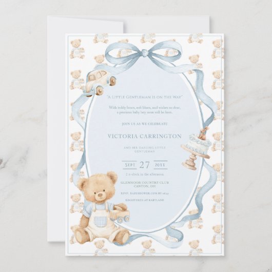 A Little Gentleman Blue Boy Bear Baby  招待状 (正面)