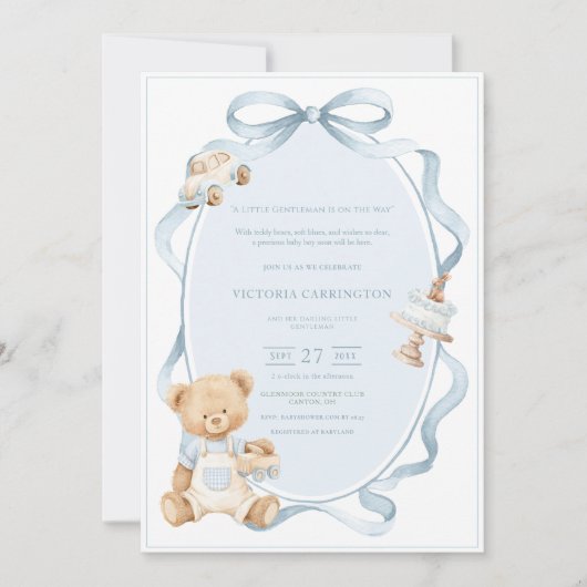 A Little Gentleman Blue Boy Bear Baby  招待状 (正面)