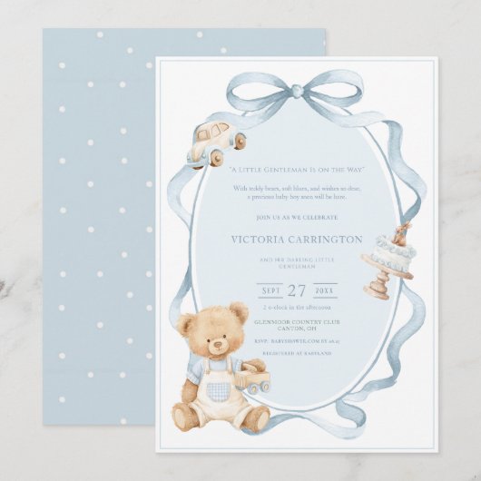 A Little Gentleman Blue Boy Bear Baby  招待状 (正面/裏面)