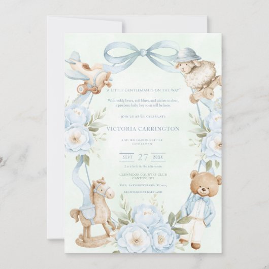 A Little Gentleman Blue Boy Bear Baby  招待状 (正面)