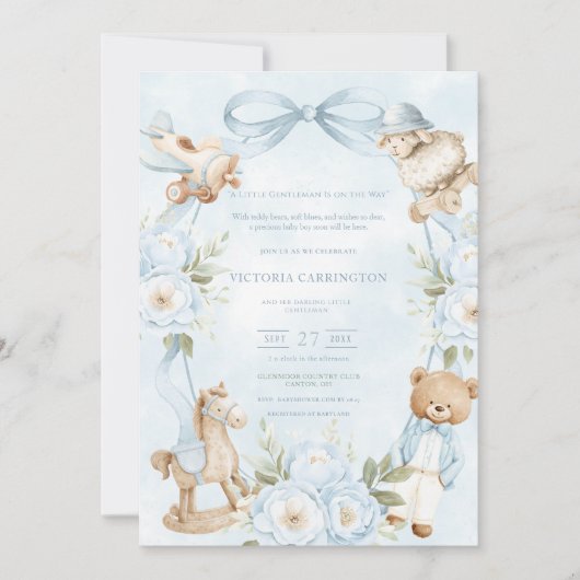 A Little Gentleman Blue Boy Bear Baby  招待状 (正面)
