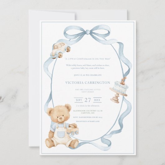 A Little Gentleman Blue Boy Bear Baby  招待状 (正面)