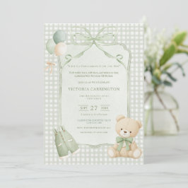 A Little Gentleman Green Boy Bear Baby Shower 招待状