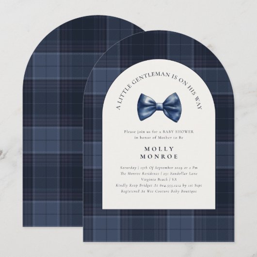 A Little Gentleman is on his way Baby Shower  招待状 (正面/裏面)