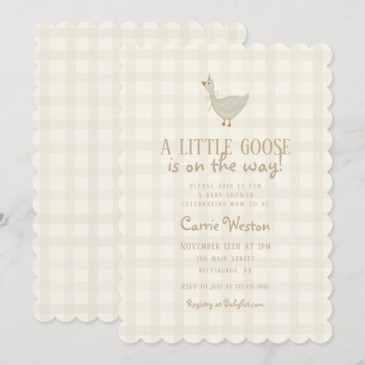 A Little Goose Neutral Baby Shower Invitation 招待状 (正面/裏面)