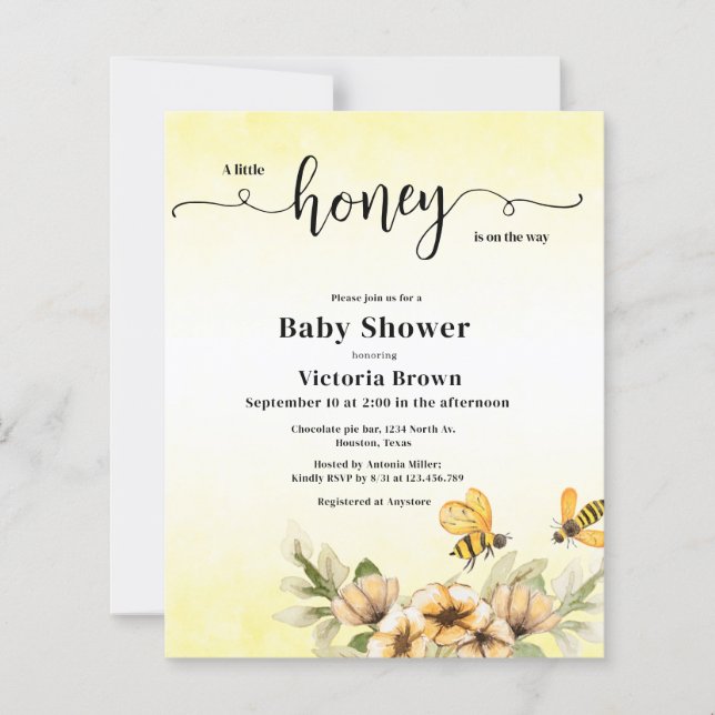 A little honey bee Baby Shower Invitation (正面)