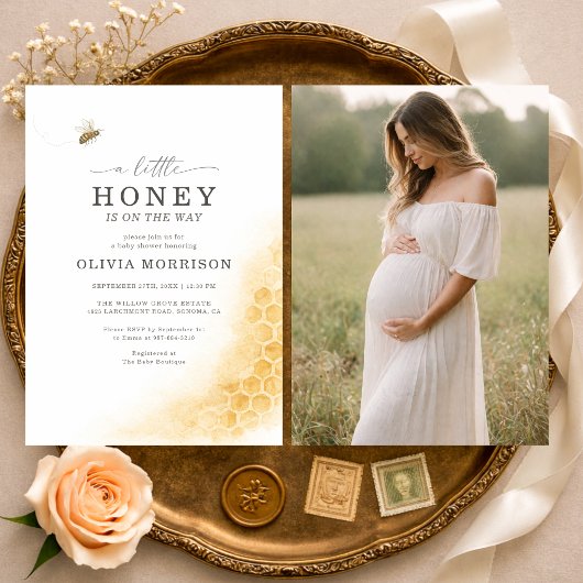 A Little Honey Bee Photo Baby Shower 招待状