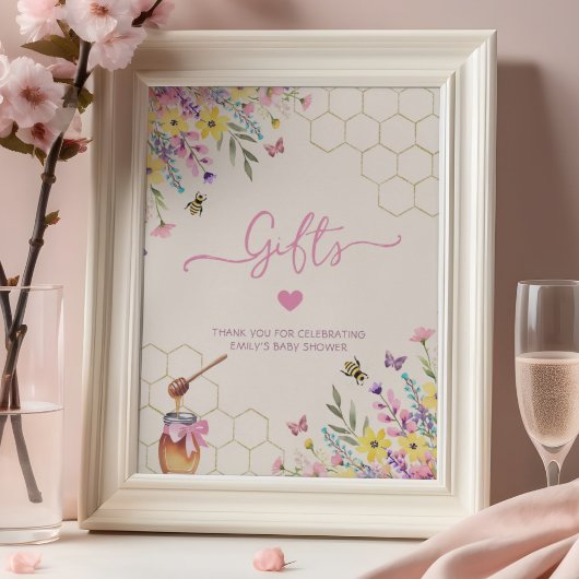 A Little Honey Bee Pink Floral Baby Shower Gifts ポスター