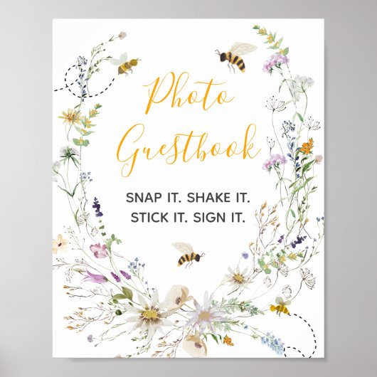 A Little Honey Bee Wildflower Photo Guestbook ポスター (正面)