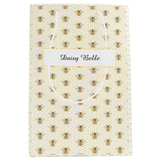 A little Honey Is On The Way Baby Shower ミディアムペーパーバッグ (正面)