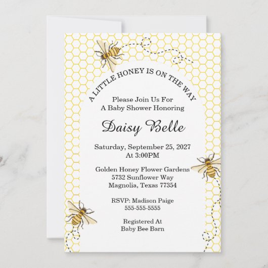 A little Honey Is On The Way Baby Shower 招待状 (正面)