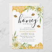 A Little Honey Is On The Way Bee Baby Shower 招待状 (正面/裏面)