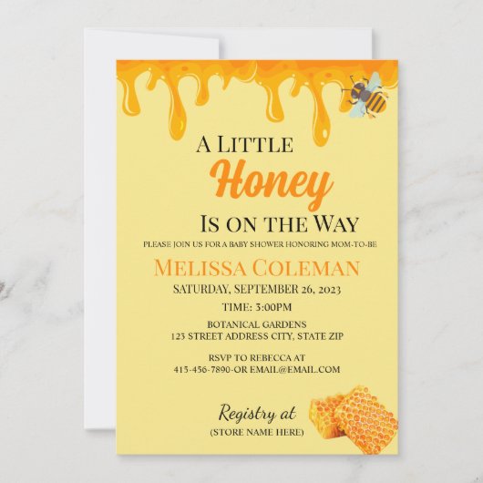 A Little Honey Is on the Way Invitation 招待状 (正面)