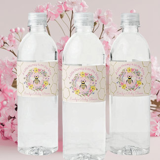 A Little Honey Is On the Way Pink Baby Shower ペットボトルラベル