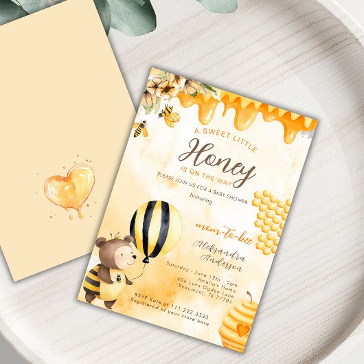 A Little Honey On Way Bee Bear Floral Baby Shower  招待状