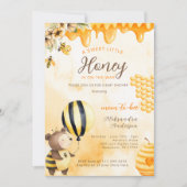 A Little Honey On Way Bee Bear Floral Baby Shower  招待状 (正面)