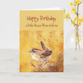 A Little House Wren Personality Birthday Fun Bird カード (黄色い花)