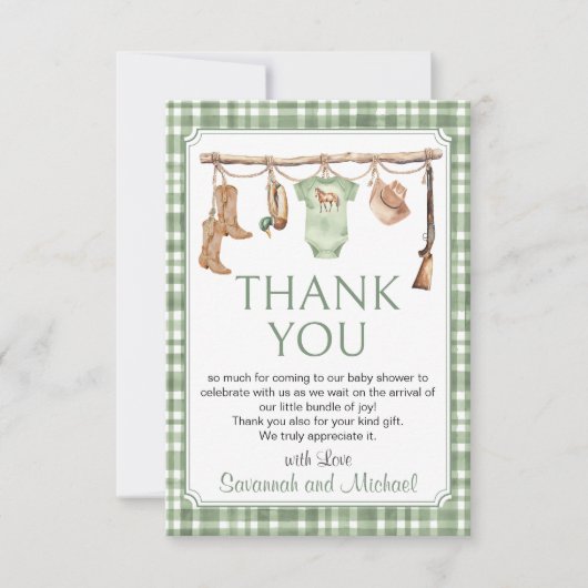 A Little Hunter Is On The Way Baby Shower サンキューカード (正面)
