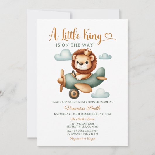 A little King is on the way Cute Lion Baby Shower  招待状 (正面)