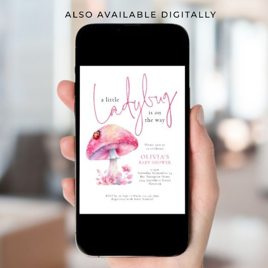 A Little Lady Bug Toadstool Baby Shower 招待状