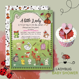 A Little Lady is on Her Way Ladybug Garden 招待状