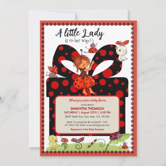 A Little Lady is on Her Way Polka Dot Invitation 招待状 (正面)