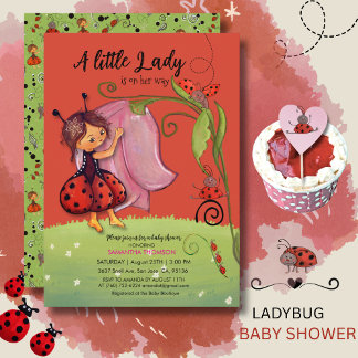 A Little Lady is on Her Way Red Ladybug Invitation 招待状