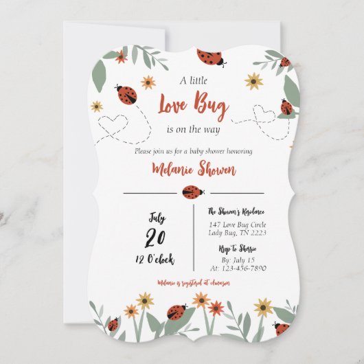 A Little Love Bug Baby Shower招待状 招待状 (正面)