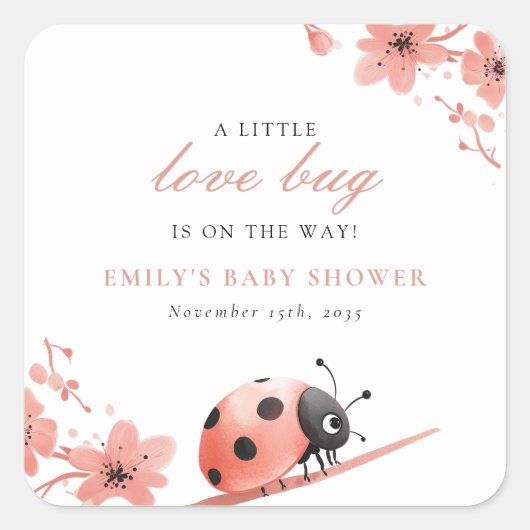 A Little Love Bug Is On The Way Baby Shower スクエアシール (正面)