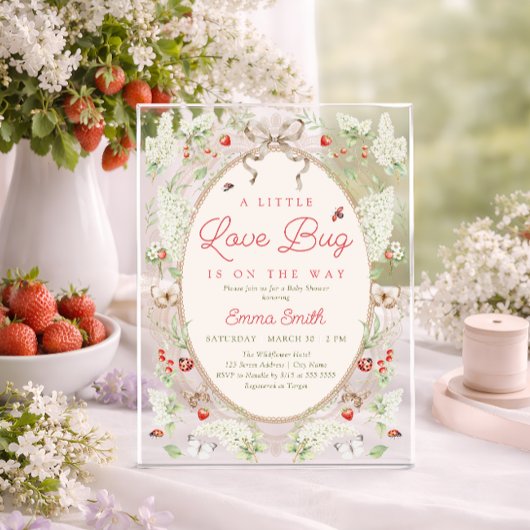 A Little Love Bug Strawberry Floral Baby Shower  アクリル招待状