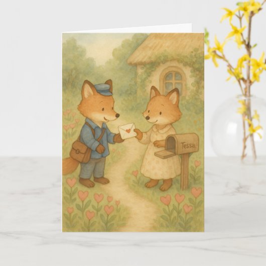 A Little Love Letter – Fox Mail Valentine カード (黄色い花)