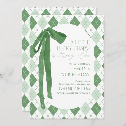 A Little Lucky Charm Is Turning One Invitation 招待状 (正面/裏面)